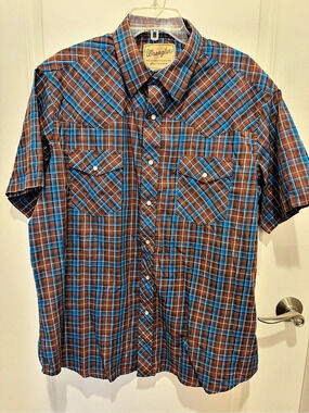 Wrangler Western Fashion Snap Shirt Men's Plaid Western Shirt XL Like New